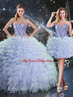 Organza Sweetheart Sleeveless Lace Up Beading and Ruffles Sweet 16 Dresses in Lavender