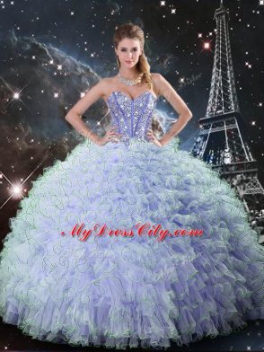 Organza Sweetheart Sleeveless Lace Up Beading and Ruffles Sweet 16 Dresses in Lavender