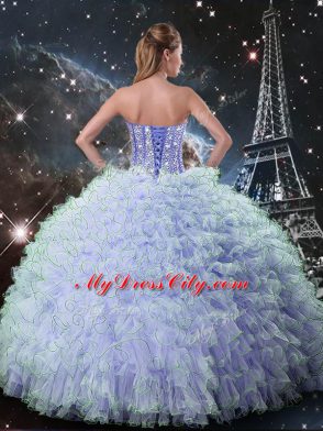 Organza Sweetheart Sleeveless Lace Up Beading and Ruffles Sweet 16 Dresses in Lavender