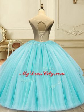 Customized Floor Length Ball Gowns Sleeveless Green 15th Birthday Dress Lace Up
