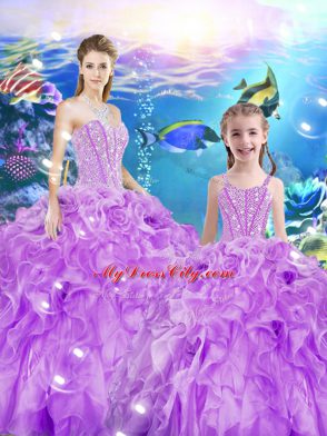 Discount Lilac Sweetheart Neckline Beading and Ruffles Sweet 16 Dress Sleeveless Lace Up