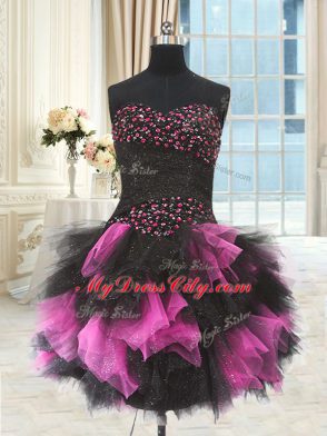 Pink And Black Sleeveless Tulle Lace Up 15th Birthday Dress for Military Ball and Sweet 16 and Quinceanera