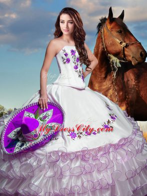 White Lace Up Quinceanera Dresses Embroidery and Ruffled Layers Sleeveless Floor Length