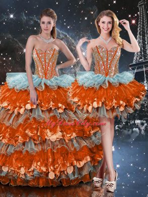 Organza Sweetheart Sleeveless Lace Up Beading and Ruffles and Ruffled Layers Sweet 16 Dresses in Multi-color