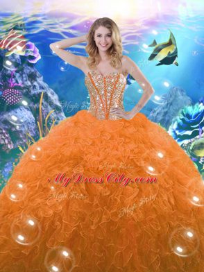 Orange Red Vestidos de Quinceanera Military Ball and Sweet 16 and Quinceanera with Beading and Ruffles Sweetheart Sleeveless Lace Up