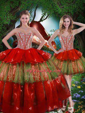 Wine Red Organza Lace Up Sweetheart Sleeveless Floor Length Quinceanera Dress Beading and Ruffled Layers
