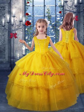 Sleeveless Ruffled Layers Lace Up Little Girls Pageant Dress