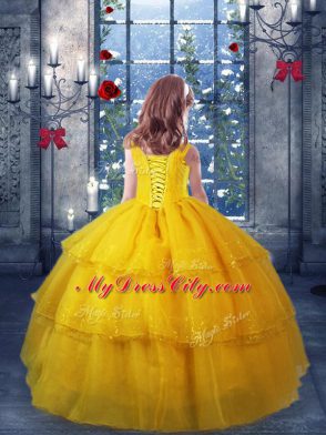 Sleeveless Ruffled Layers Lace Up Little Girls Pageant Dress