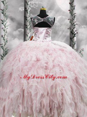 Customized Floor Length Ball Gowns Sleeveless Pink Sweet 16 Quinceanera Dress Zipper