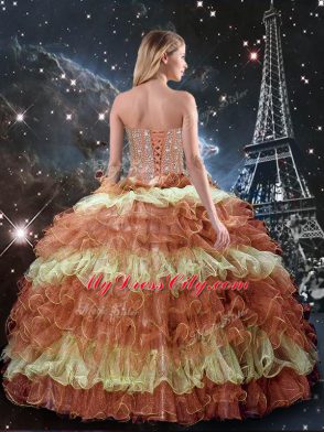 Floor Length Lace Up Quinceanera Dresses Multi-color for Military Ball and Sweet 16 and Quinceanera with Beading and Ruffled Layers