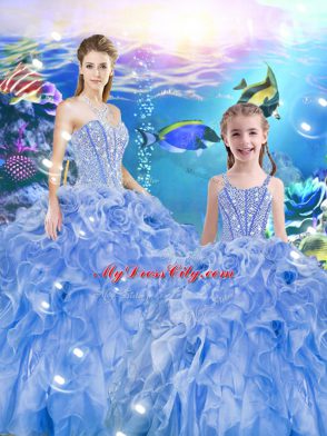 Sweet Baby Blue Lace Up Sweetheart Beading and Ruffles Sweet 16 Dresses Organza Sleeveless
