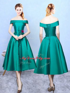 Most Popular Off The Shoulder Sleeveless Taffeta Bridesmaid Gown Appliques Lace Up