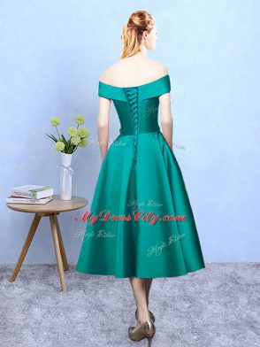 Most Popular Off The Shoulder Sleeveless Taffeta Bridesmaid Gown Appliques Lace Up
