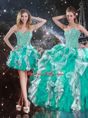 Multi-color Ball Gowns Sweetheart Sleeveless Organza Floor Length Lace Up Beading and Ruffles Quince Ball Gowns