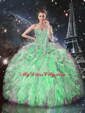 Simple Sweetheart Sleeveless Lace Up Quinceanera Gowns Green Organza