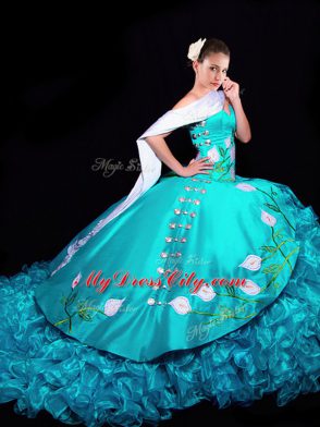 Brush Train Ball Gowns Ball Gown Prom Dress Aqua Blue Sweetheart Organza Sleeveless Lace Up