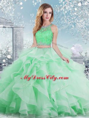 Apple Green Sleeveless Organza Clasp Handle Quinceanera Gown for Military Ball and Sweet 16 and Quinceanera