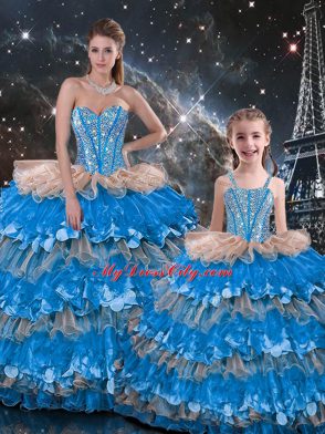 Nice Multi-color Sweetheart Neckline Beading and Ruffles Quinceanera Gowns Sleeveless Lace Up