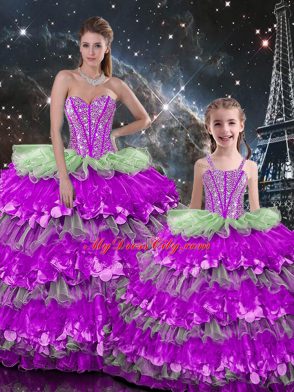 Sexy Multi-color Ball Gowns Sweetheart Sleeveless Organza Floor Length Lace Up Beading and Ruffles Quinceanera Dress