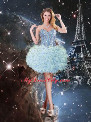 Floor Length Lace Up 15th Birthday Dress Aqua Blue for Military Ball and Sweet 16 and Quinceanera with Beading and Ruffles