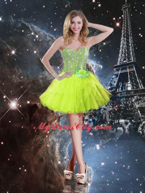 Sweetheart Sleeveless 15th Birthday Dress Floor Length Ruffled Layers Yellow Green Organza