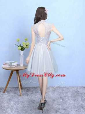 Sleeveless Lace Up Knee Length Lace Bridesmaid Dresses