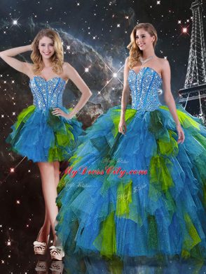Fantastic Floor Length Multi-color 15th Birthday Dress Sweetheart Sleeveless Lace Up