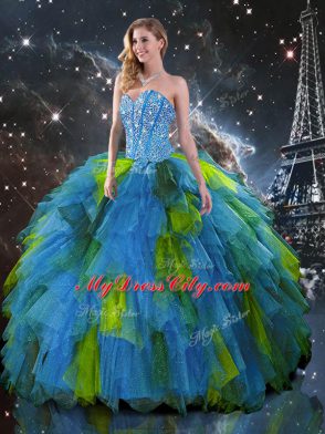 Fantastic Floor Length Multi-color 15th Birthday Dress Sweetheart Sleeveless Lace Up