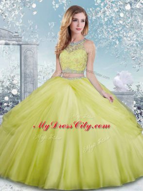 Floor Length Yellow Green Quinceanera Dress Scoop Sleeveless Clasp Handle