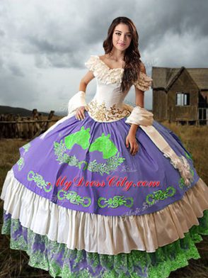 Affordable Embroidery and Ruffled Layers Sweet 16 Quinceanera Dress Multi-color Lace Up Sleeveless Brush Train