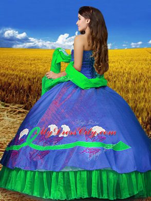 Floor Length Lace Up Quinceanera Gowns Multi-color for Military Ball and Sweet 16 and Quinceanera with Embroidery