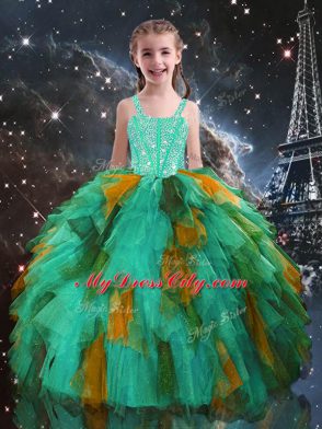 Glorious Turquoise Sleeveless Tulle Lace Up Party Dress for Quinceanera and Wedding Party