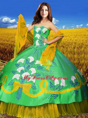 Multi-color Taffeta Lace Up Sweetheart Sleeveless Floor Length 15th Birthday Dress Embroidery