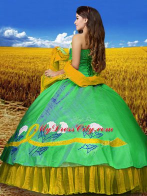 Multi-color Taffeta Lace Up Sweetheart Sleeveless Floor Length 15th Birthday Dress Embroidery