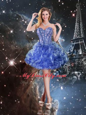 Delicate Blue Sweetheart Lace Up Beading and Ruffles Sweet 16 Dresses Sleeveless