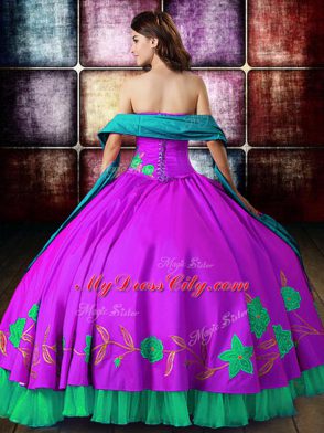 Multi-color Ball Gowns Strapless Sleeveless Satin Floor Length Lace Up Embroidery Sweet 16 Dress