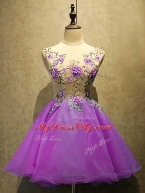 Stunning Purple Lace Up Scoop Embroidery Dress for Prom Organza Sleeveless