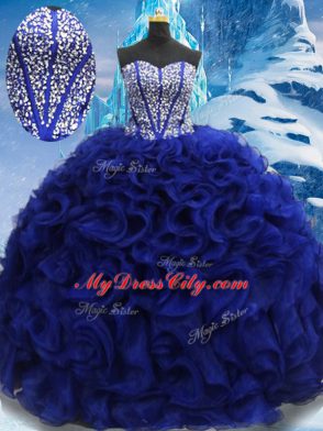 Royal Blue Sleeveless Beading Floor Length Sweet 16 Quinceanera Dress