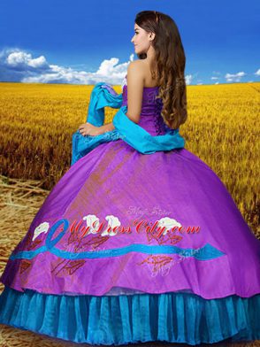 Floor Length Lace Up 15th Birthday Dress Multi-color for Military Ball and Sweet 16 and Quinceanera with Embroidery