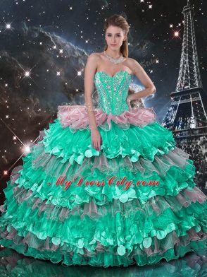 Beading and Ruffles Sweet 16 Dresses Multi-color Lace Up Sleeveless Floor Length