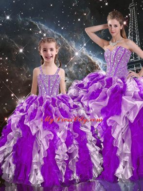 Delicate Organza Sweetheart Sleeveless Lace Up Beading and Ruffles 15 Quinceanera Dress in Multi-color