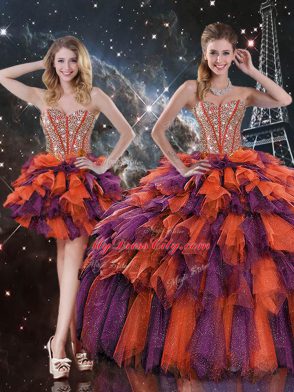 Stylish Floor Length Lace Up Sweet 16 Dresses Multi-color for Military Ball and Sweet 16 and Quinceanera with Beading and Ruffles and Ruffled Layers