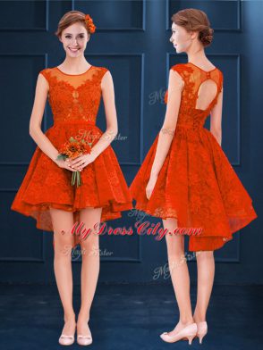 High Low A-line Sleeveless Rust Red Quinceanera Dama Dress Clasp Handle