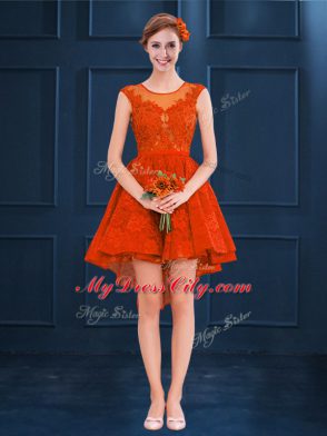 High Low A-line Sleeveless Rust Red Quinceanera Dama Dress Clasp Handle