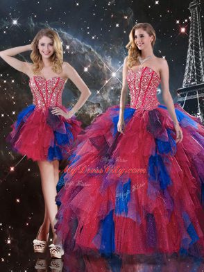 Delicate Sweetheart Sleeveless Tulle Sweet 16 Quinceanera Dress Beading and Ruffles Lace Up