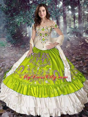 Flare Floor Length Ball Gowns Sleeveless Yellow Green Quinceanera Dresses Lace Up