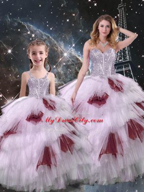 Dazzling Multi-color Organza Lace Up Sweetheart Sleeveless Floor Length Quinceanera Gowns Beading and Ruffled Layers