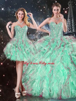 Glorious Turquoise Sleeveless Organza Lace Up Quinceanera Dresses for Military Ball and Sweet 16 and Quinceanera