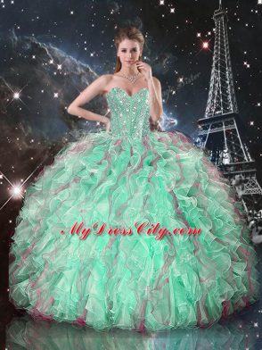 Glorious Turquoise Sleeveless Organza Lace Up Quinceanera Dresses for Military Ball and Sweet 16 and Quinceanera