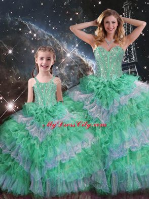Fabulous Organza Sweetheart Sleeveless Lace Up Beading and Ruffled Layers Sweet 16 Dress in Multi-color